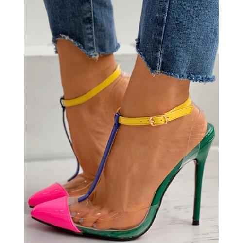 IPPEUM Sandalias Mujer 2021 Womens Pumps Sexy Mixed Colors PVC Fashion High Heels Retro Lady Shoes Zapatos De Mujer