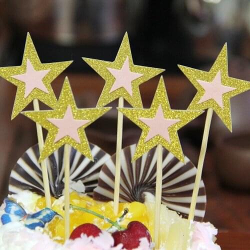 5pcs/lot Stars Birthday Wedding Cake Topper Cupcake Flags Birthday Party Cake Baking Decor Baby shower Cake Flags Multi Colors