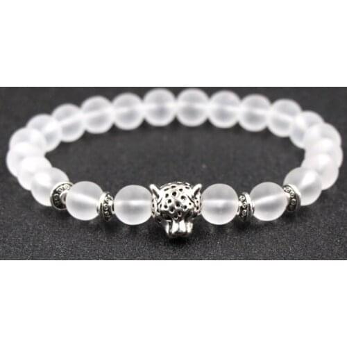 8mm adjusted Charm head nature stone bead copper Frosted agate Onyx Bracelet tf2 leopard head Reiki Chakra Buddha Yoga