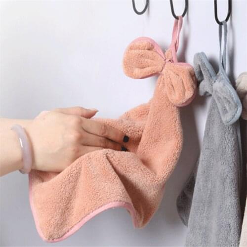 30*30cm Bowknot Hand Towel Soft Coral Velvet Absorbent Cleaning Cloth Bathroom Kitchen Hanging Wash Dishcloths Accessories