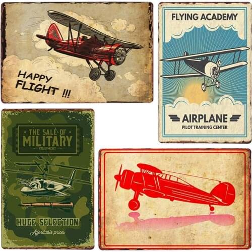 American Classic Airplane Fighter Metal Signs Aircraft Plane Wall Vintage Art Painting Poster Pub Bar Room Home Decor 20X30cm