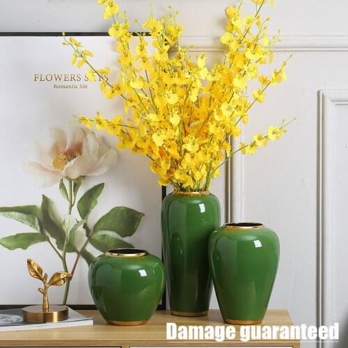Large Colorful Green Glazed Simple Creative Luxurious Table Decorative Ginger Jars Ceramic Flower Vase