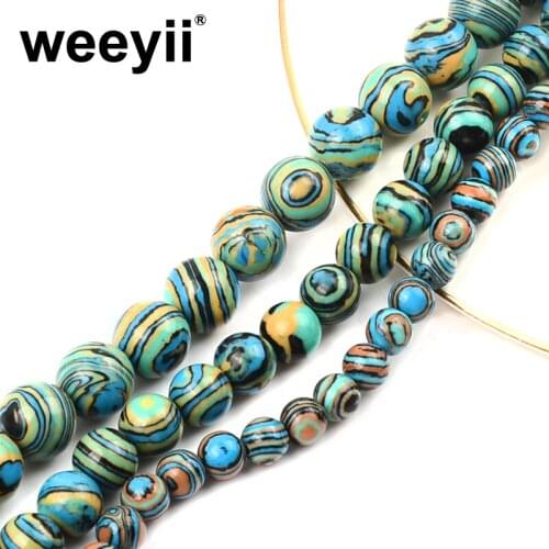 Natural Blue Malachite Stripe Round Stone Beads Loose Spacer Beads For Jewelry Handmade Making DIY Bracelets Accessories