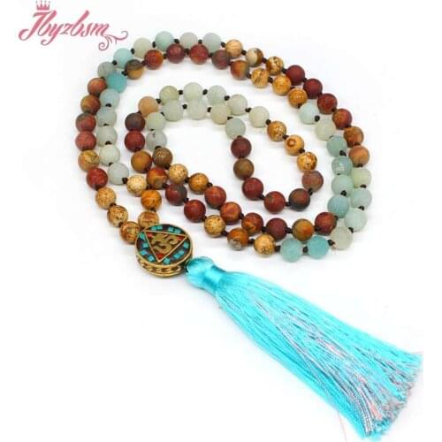 Natural Stone Beads 108 Beads Necklaces For Women Female Payer Regious Nepal Pendant Long Mala Necklace Jewelry 8mm Matte Beads
