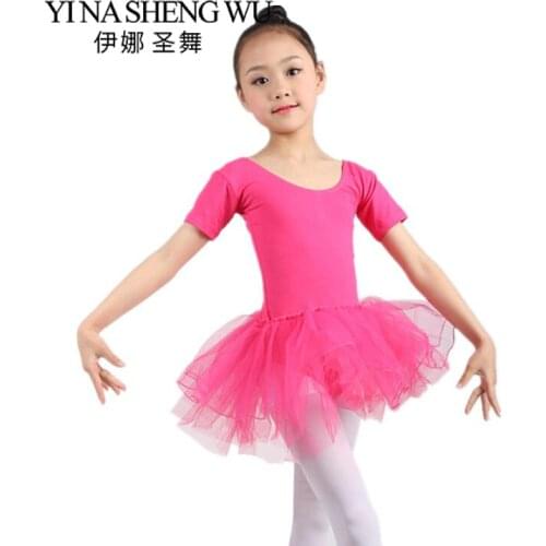 Lycra Cotton Net Yarn Childrens Dance Practice Clothes Girls Ballet Latin Dance Skirt Short Sleeve Latin Performance Clothing