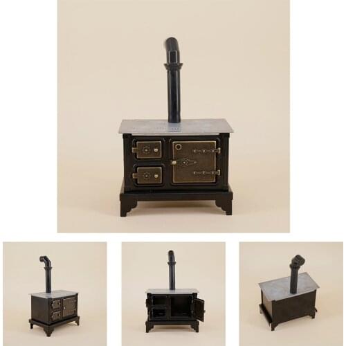 Kids Gift Ornament Mini Old-fashioned Chimney Accessories Home Decor Furniture Toy Iron Cooking Doll House Kitchen Stove