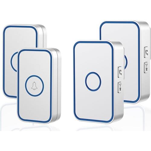 Home Security Smart 2 Button 2 Receiver Welcome Wireless Doorbell Chimes Door Bell Alarm LED Light With Waterproof 300m Range