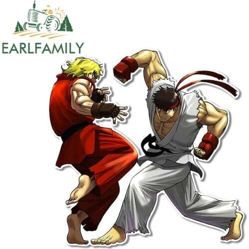 EARLFAMILY 13cm x 12.9cm for Arcade Fighter Ken Masters Ryu Bumper Car Stickers Refrigerator Cartoon Decal Windows Car Styling