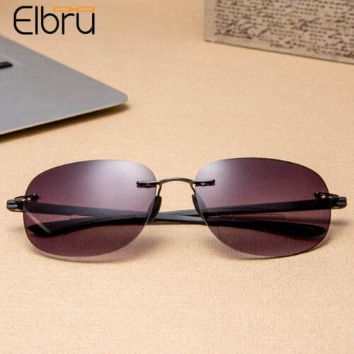 Elbru Men Women Fashion Bifocals Reading Glasses Frameless Presbyopia Eyeglasses Outdoor Driving Sunglasses Diopters +1.0 +3.5