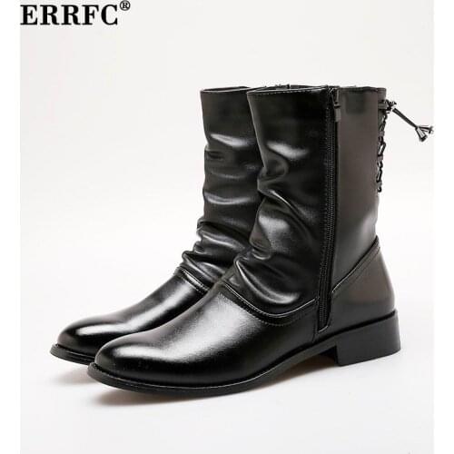 ERRFC Winter New Arrival Men Black Half Boot Round Toe Zip Trend Leisure Mid Calf Fashion Boot For Man Warm Leisure Shoes 37-44