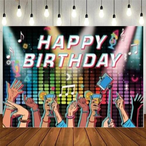 Retro Musical Party Theme Happy Birthday Backdrop For Boys Girls Decoration Back To 80s 90s Disco Prom Props Banner Background