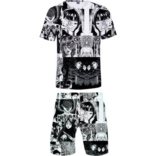 Japan Horror Comic Junji Ito 3D Print Summer Short Sleeve T-shirt and Beach Shorts Two Piece Set Casual Sportswear Streetwear