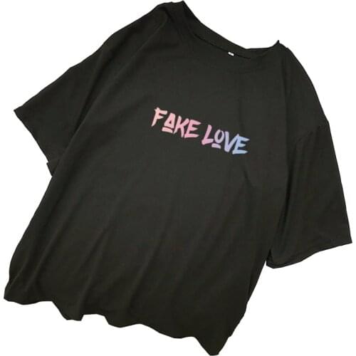 FAKE LOVE Album T Shirts Women Summer Korean Kpop Letter Print Tshirt Harajuku Casual Kawaii Tops Streetwear Camisas Mujer Shirt