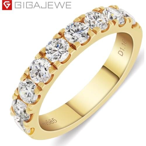 GIGAJEWE 0.9ct 3.0mmX9Pcs D Color CVD/HPHT Diamond VVS1 Round Cut 18K Yellow Gold Alliance Ring Jewelry Girlfriend Gift