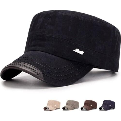 Cotton Unisex Men Women Flat Top Cap Do Ancient Effect Military Hats Classic Solid Color Visor Hat Summer Autumn