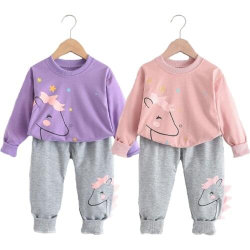Unicorn Baby Girls Clothing Set Spring Little Pony Shirt + Pants 2pcs Suit For Kids Birthday Present Toddler Children Clothes