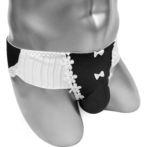 Sissy Pouch Panties Lace Cute Bow Lingerie For Mens Briefs Underwear Sexy Funny Penis Pouch Bikini Male Underpants Adult Costume