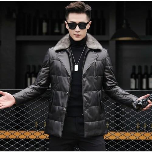 Genuine Leather Jacket Men Sheepskin Coat Real Mink Fur Collar Warm Duck Down Coat for Men Jaqueta Couro YZF89803 YY416