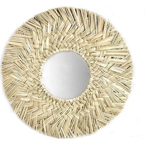 Best Nordic Creativity Natural Straw Woven Wall Mirror Woven Handmade Makeup Mirror for Bathroom Bedroom Home Decor 40cm