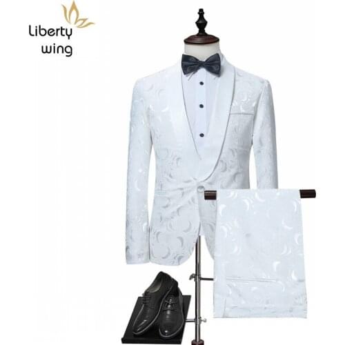 Luxury Men Casual Suit Set White Single Button Slim Fit Traje British Style Wedding Suits Groom Tuxedos Costume Homme Mariage
