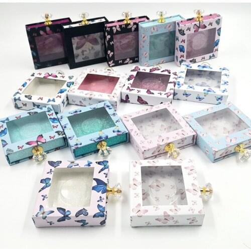 NEW Crystal handle Square False Eyelash Packaging Box Fake 3d Mink eyelashes Boxes colorful Fine butterfly flash Empty make up