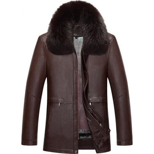6876 New Men Winter Clothing Sheepskin Genuine Leather Jacket Coat Mink Fur Collar Rabbit Fur Thick liner Natural Fur Coat