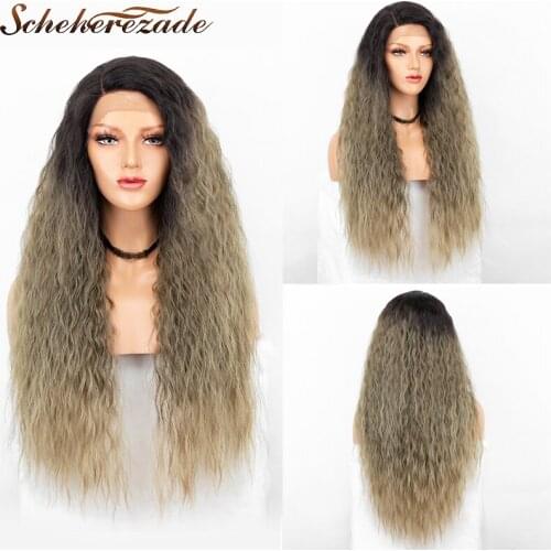 Ombre Blonde Lace Front Wig Synthetic Long Straight Wigs For Women Cosplay Synthetic Lace Front Wig Heat Resistant Scheherezade