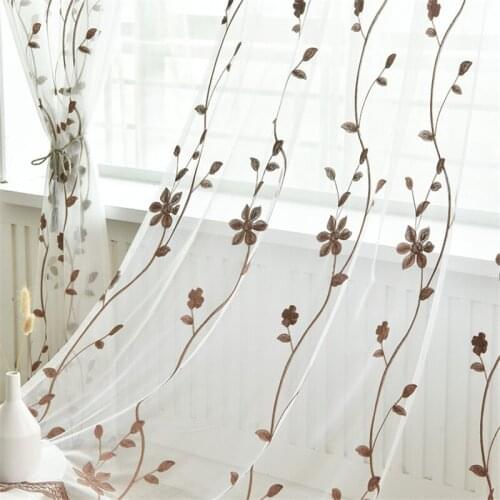 Pastoral Bedroom Embroidery Window White Curtain Finished White Living Room Curtains Tulle For Windows Sheer Curtains