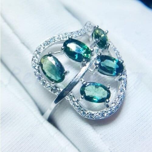 Per jewelry Natural real sapphire leaf style ring 925 sterling silver 0.35CT*5pcs gemstone T8060506