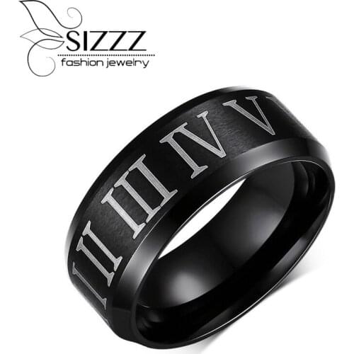 SIZZZ Roman numerals black ring stainless steel cool men ring cocktail wedding jewelry wholesale
