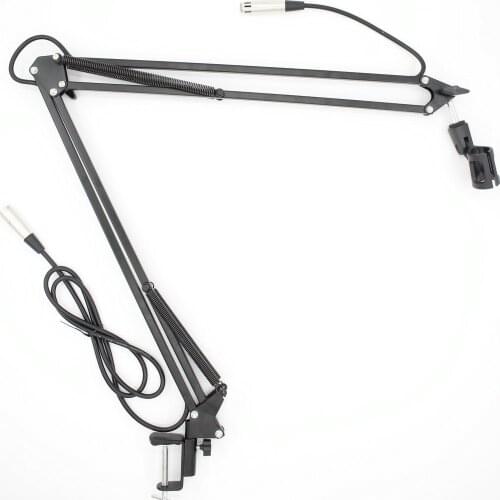 NB-37 Adjustable Metal Suspension Scissor Arm Microphone Stand Holder for Mounting on Desk Table Top with Cannon Audio Cable