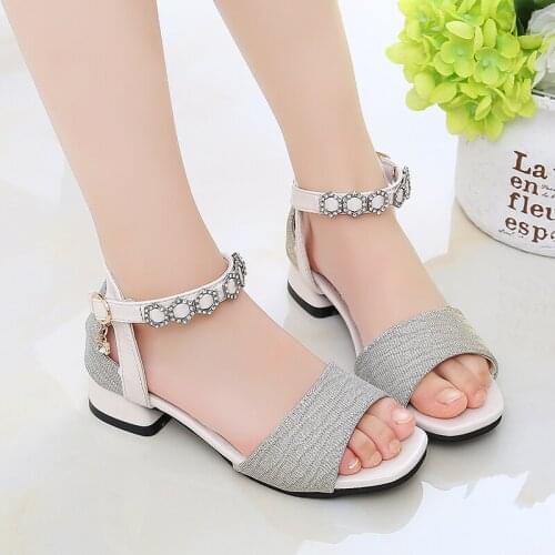 Girls Sandals 2020 Summer New Fashion Diamond Buckle Childrens Princess Gladiator Sandals Non-slip High Heels Girls Roman Shoes