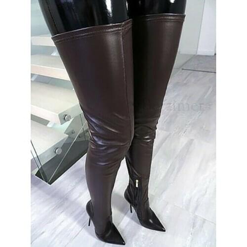 BERZIMER Unisex Women Thigh High Heels Boots Men Women High Heels Faux Leather Sexy Zapatos De Mujer Shoes Woman Large Size 45 4