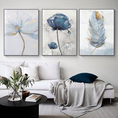 Scandinavian Plant Flower Canvas Art Painting Print Feather Decoration Picture for Living Room Nordic Home Decor Wall Poster