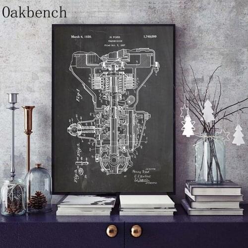 Transmission Patent Canvas Print Vintage Poster Car Engine Parts Wall Painting Blueprint Wall Art Prints Retro Home Decoration