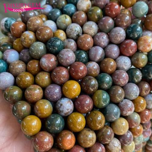 High Quality Natural Ocean Agates Stone Round Shape Loose Spacer Smooth Beads 4/6/8/10mm DIY Gems Jewelry Accessory 38cm sk12