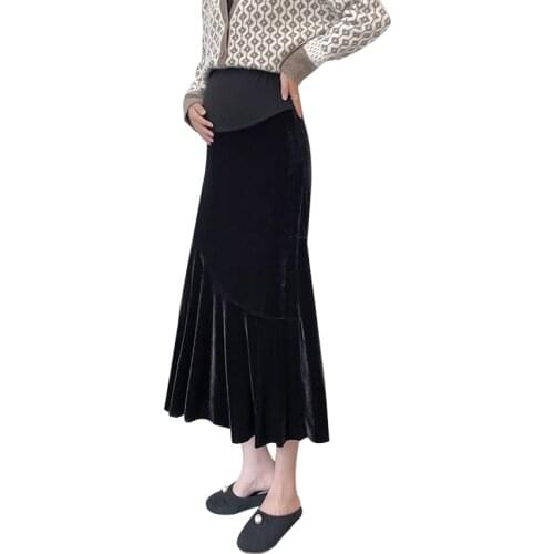 Maternity half-length skirt gold velvet autumn black high waist A-line bag hip wave mid-length fishtail skirt autumn
