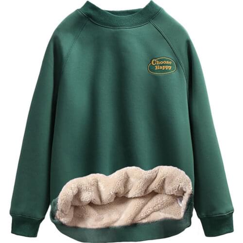 Green Thicken Sweatshirt Women Pullover Choose Happy Print Harajuku Long Sleeve Cashmere Warm Jacket Hoodies Winter Coat Cotton