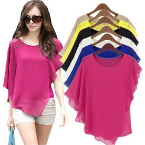 New Womens Tops 2020 Fashion Women Summer Chiffon Blouse Plus Size 4XL/5XL/6XL Ruffle Batwing Blouse Short Sleeve Casual Shirts