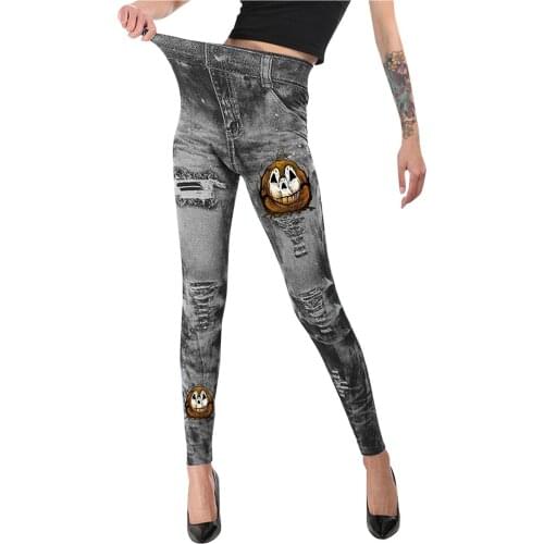 Women High Waist Leggings Cartoon Print Ripped Pants Elasticity Outdoor Sports Legging Slim Fit Seamless Long Trousers Штаны