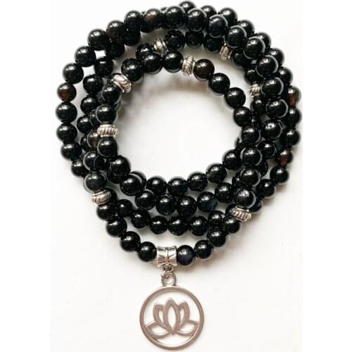 Natural Onyx Stone Prayer Beads Mala 108 Beads Bracelet Health Energy Bracelet Male Black Agate Crystal 6mm Craft 1pc