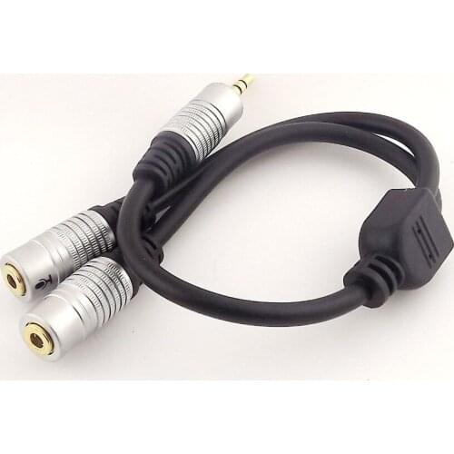 1pc 3.5mm Male 4 Pole Stereo to 2xFemale Headphone Splitter Audio Aux Cord Cable 1ft