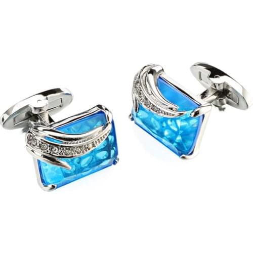10pairs/lot Elegant Blue Crystal Cufflinks Square Cuff Links Shirt Cuff Button Wedding/Business Gift Mens Jewelry Accessory