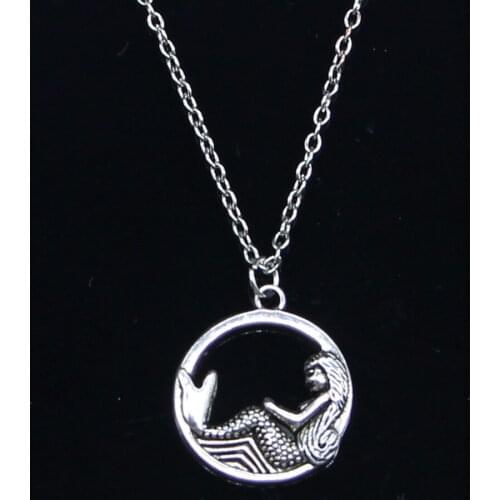20pcs New Fashion Necklace 23mm circle mermaid Pendants Short Long Women Men Colar Gift Jewelry Choker
