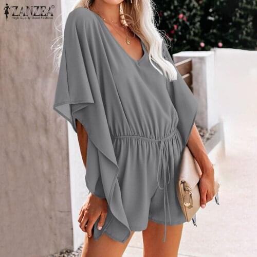 2021 ZANZEA Fashion Summer Women V Neck Short Sleeve Jumpsuits Casual Solid Playsuits Loose Ruffles Overalls Oversized Rompers