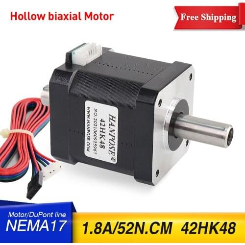 3PCS 42 Hollow biaxial motor Nema17 Stepper Motor 42 double shaft motor 1.8A 52N.CM 42HK48 4-lead for Various instrument