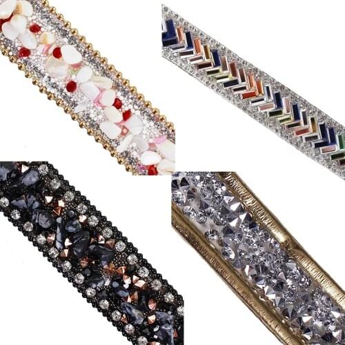 5y Beaded Hotfix Rhinestones Trim Chain Crystal Iron on Applique Trimming DIY Embellishment Craft Sewing Accessories T2731