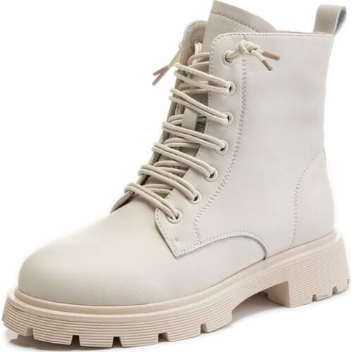 Genuine Leather Boots for Women Heels Martin Ankle Boots Female 2021 Designer Platform Shoes Woman Booties Zipper Chunky Shoes