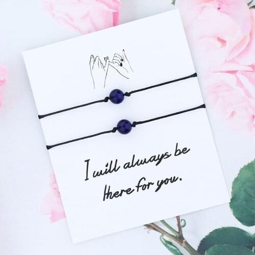 Pinky Promise Wish Bracelet Round Beads Natural Stone Card Lovers Bracelet for Women Men Best Friend Promise Bracelet Set