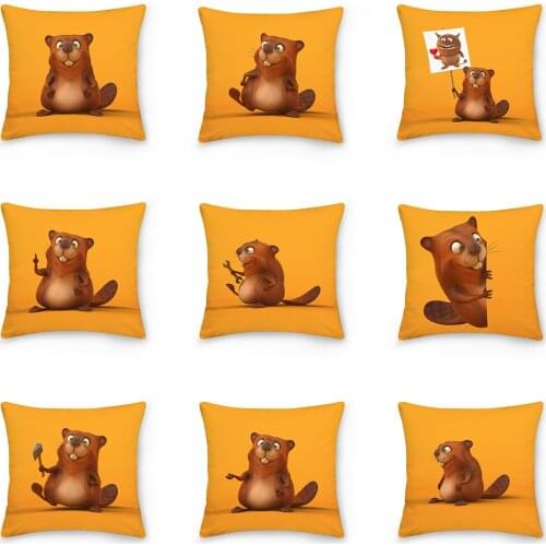 Double Printing 3D Cute Beaver Cushion Cover Polyester Throw Pillows Sofa Home Decor Decoration Decorative Pillowcase